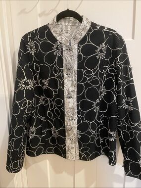 Black & White Floral Button Front Jacket